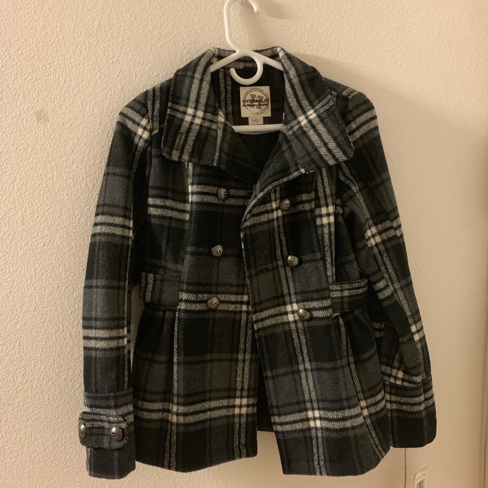 plaid pea coat